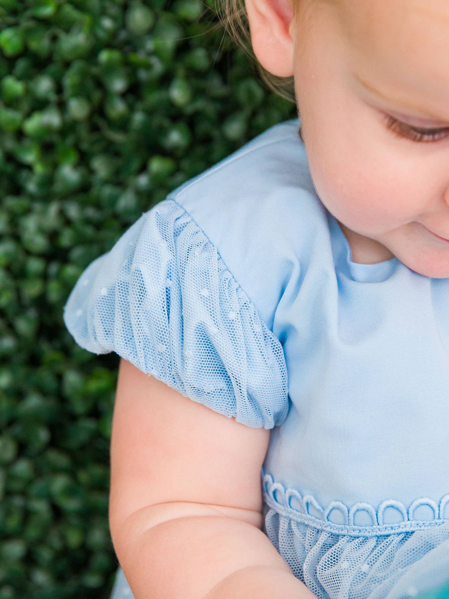RuffleButts Blue Dotted Tulle Dress