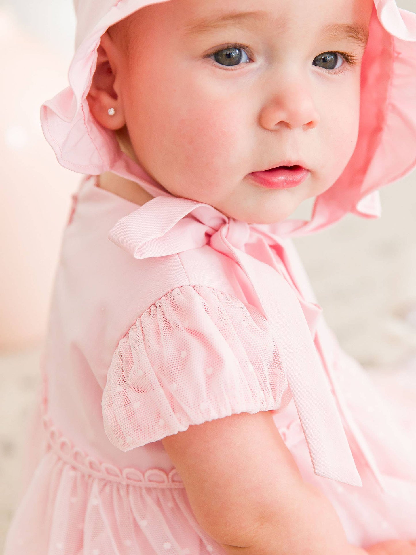 RuffleButts Pink Dotted Tulle Dress