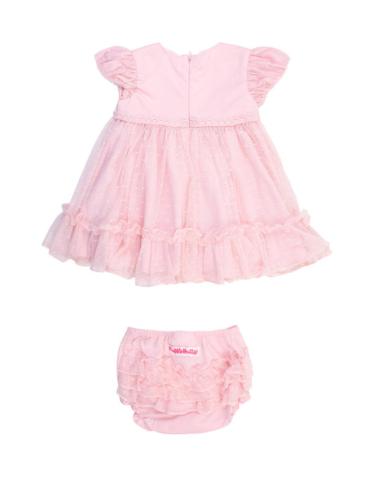 RuffleButts Pink Dotted Tulle Dress