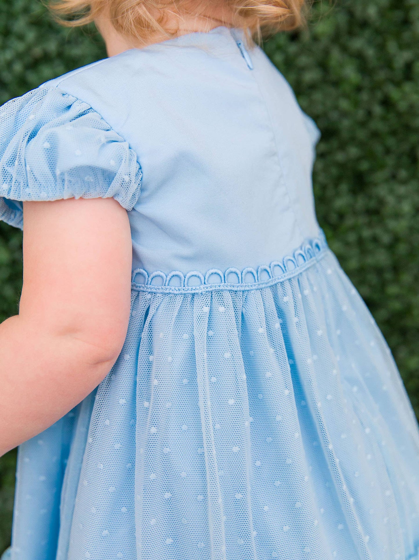 RuffleButts Blue Dotted Tulle Dress