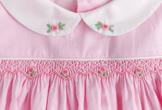 Pink Smocked Puff Sleeve Dress Set