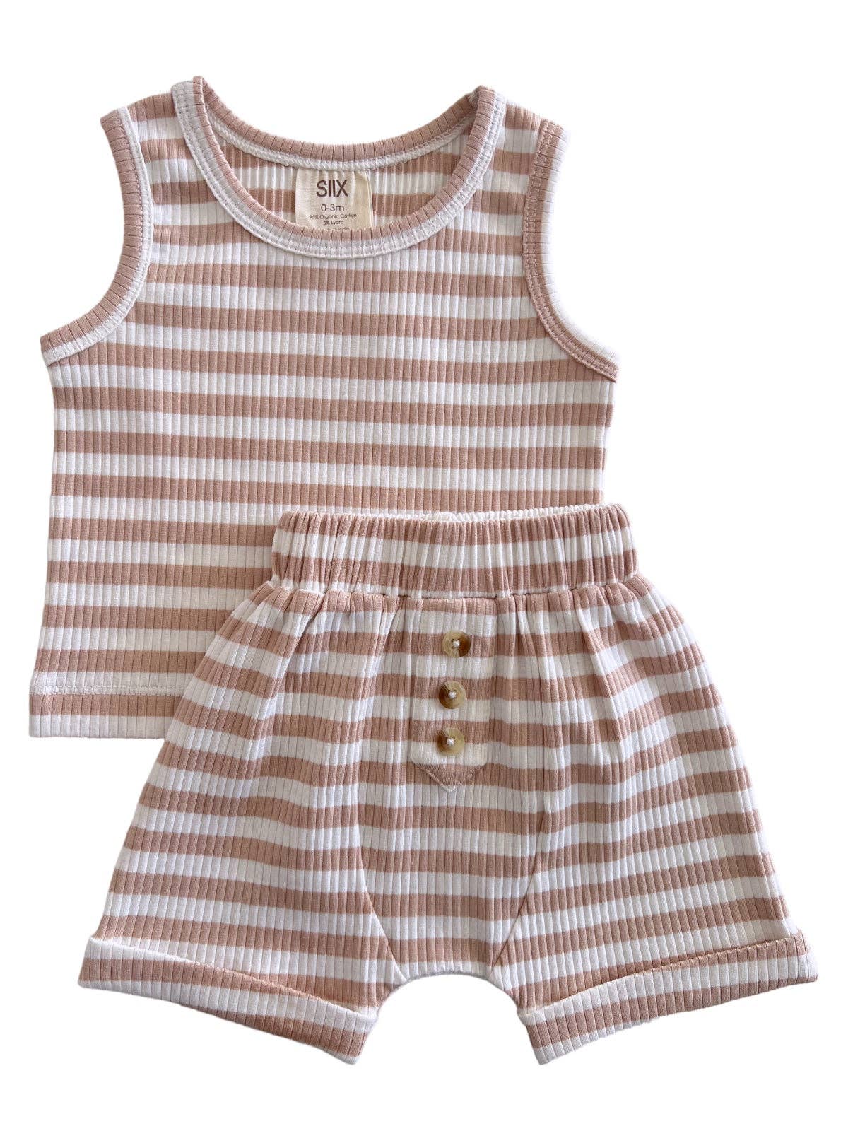 Tan Stripe Organic Ribbed Tank & Short Set