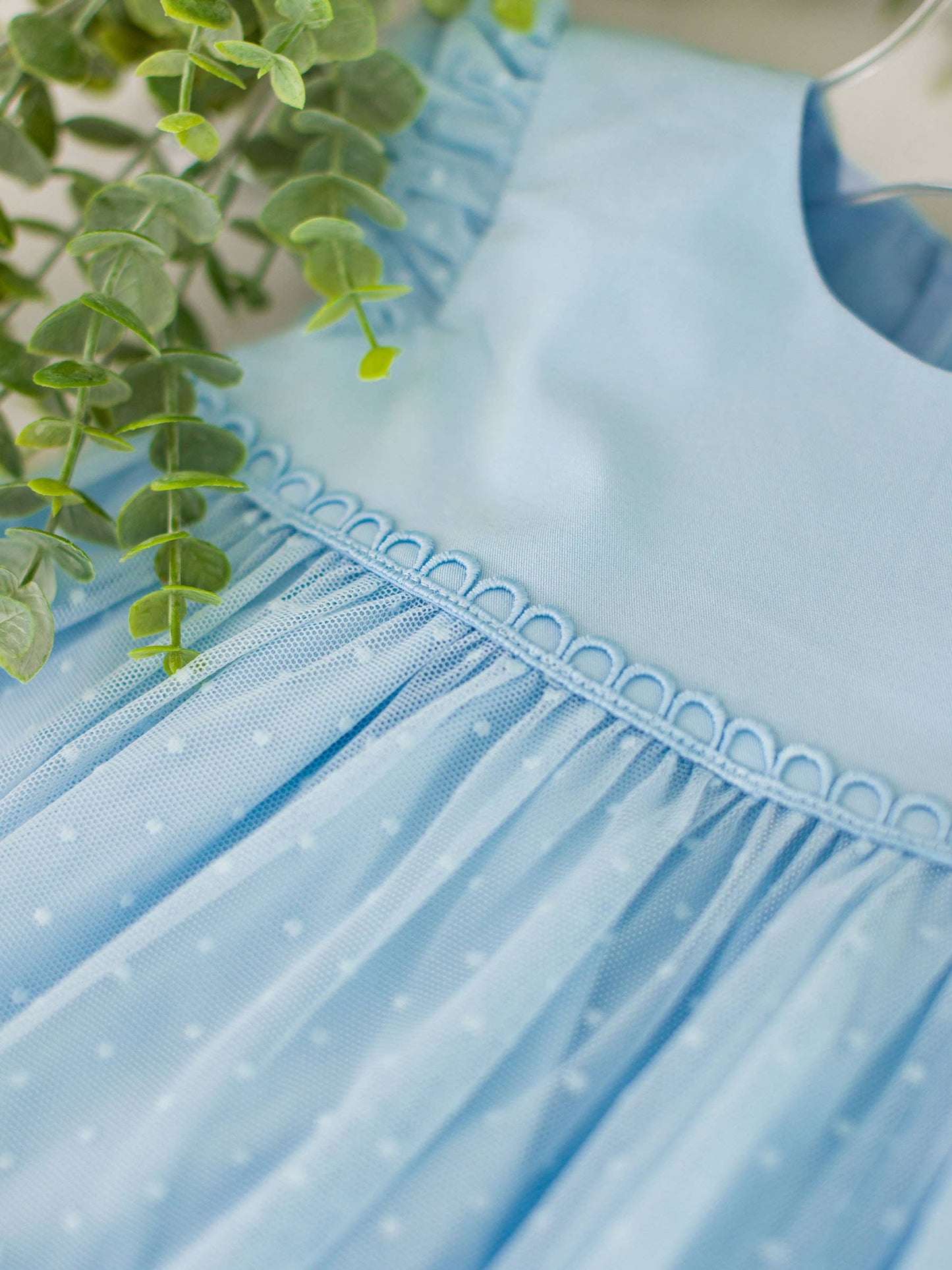 RuffleButts Blue Dotted Tulle Dress