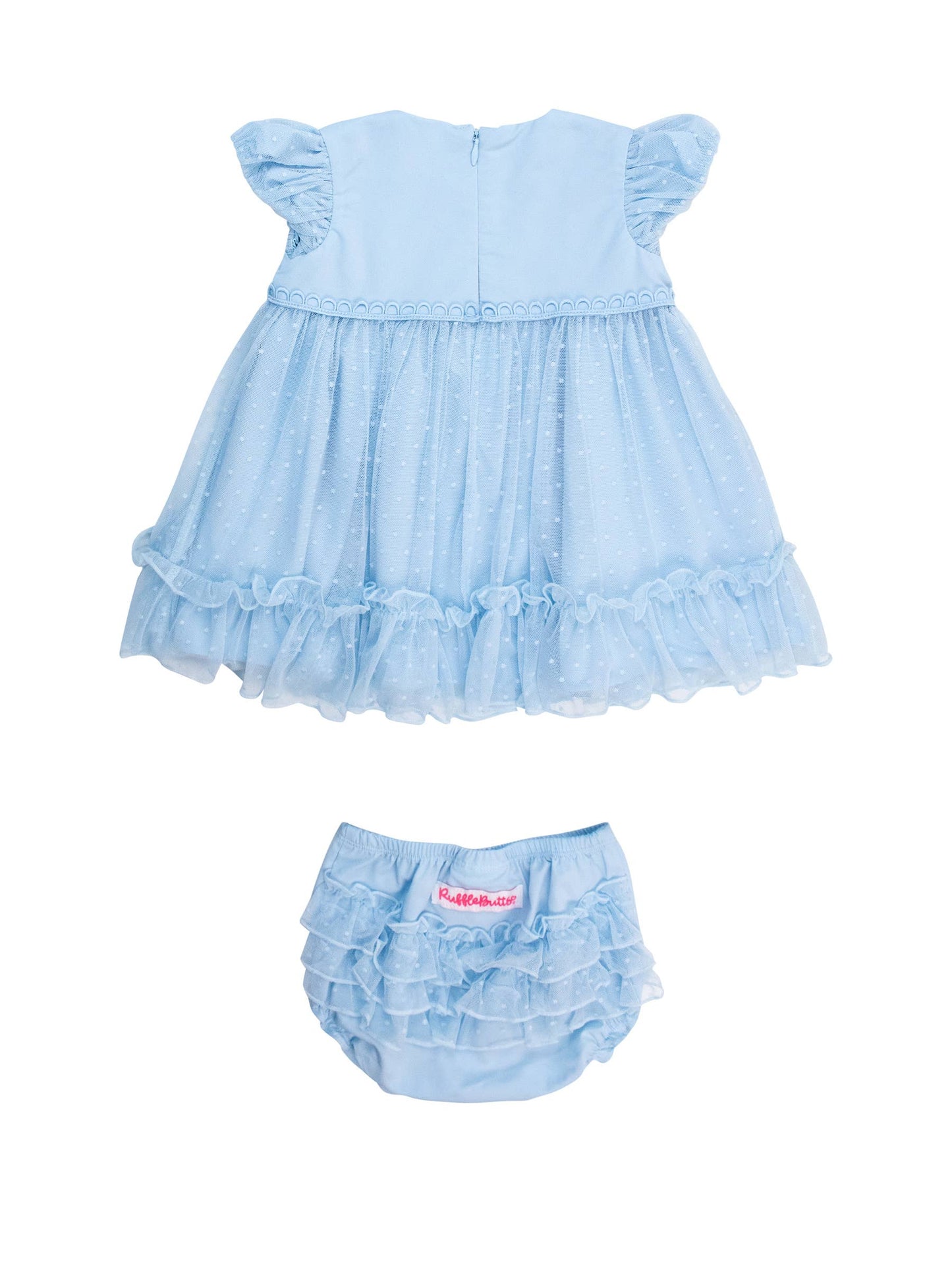 RuffleButts Blue Dotted Tulle Dress