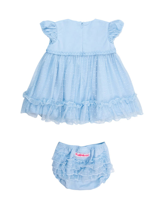 RuffleButts Blue Dotted Tulle Dress