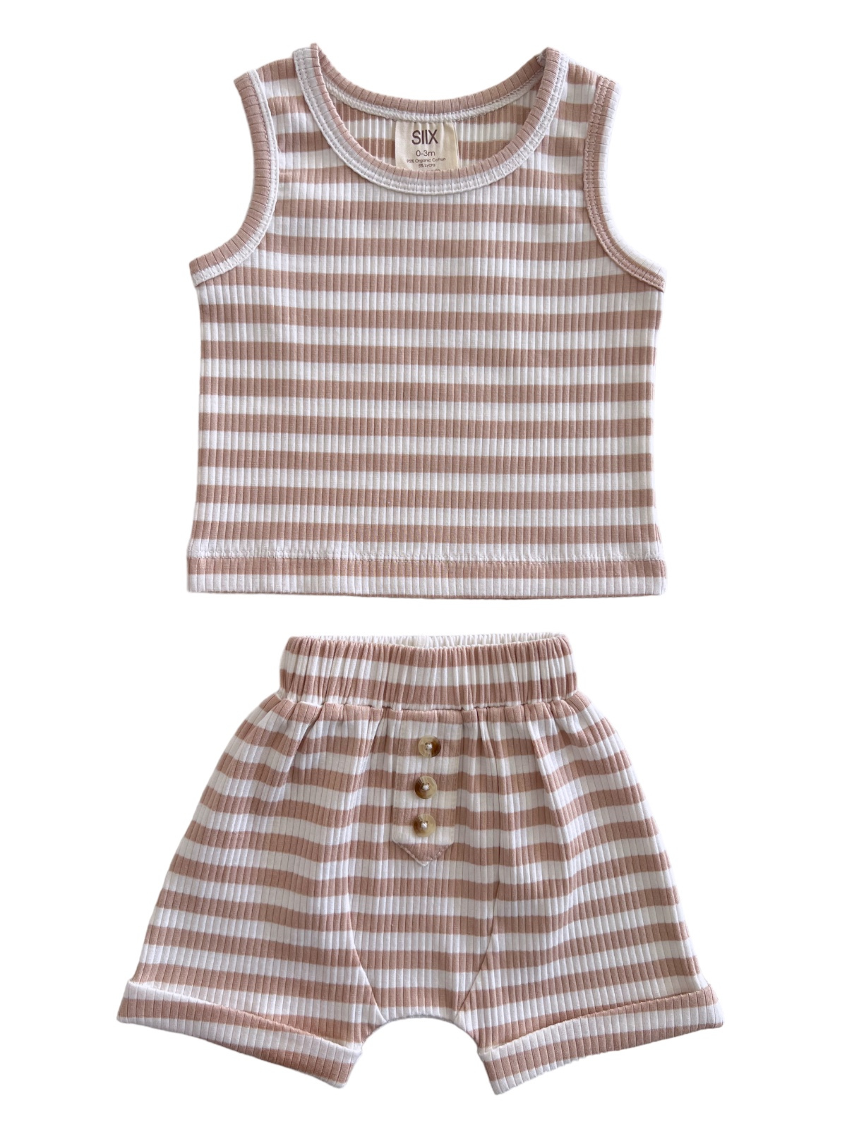 Tan Stripe Organic Ribbed Tank & Short Set