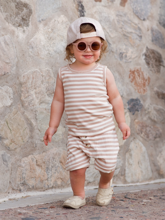 Tan Stripe Organic Ribbed Tank & Short Set