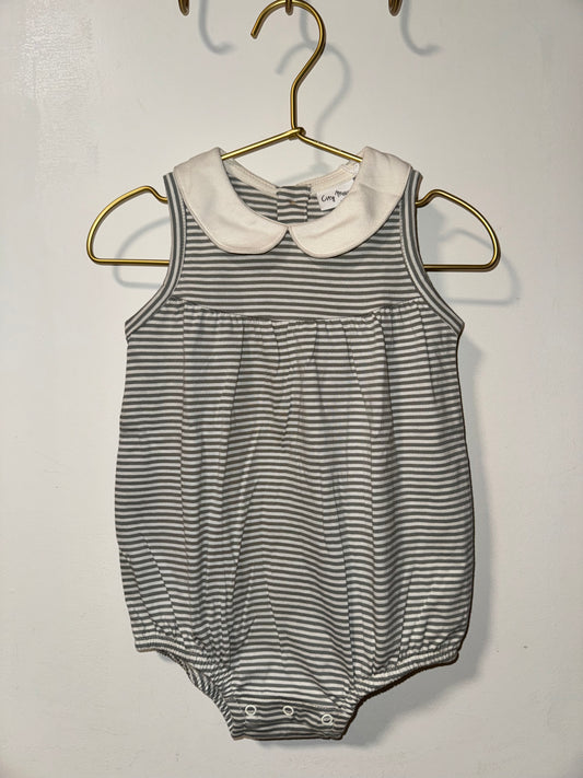 Round Collar Romper- Steel Stripe