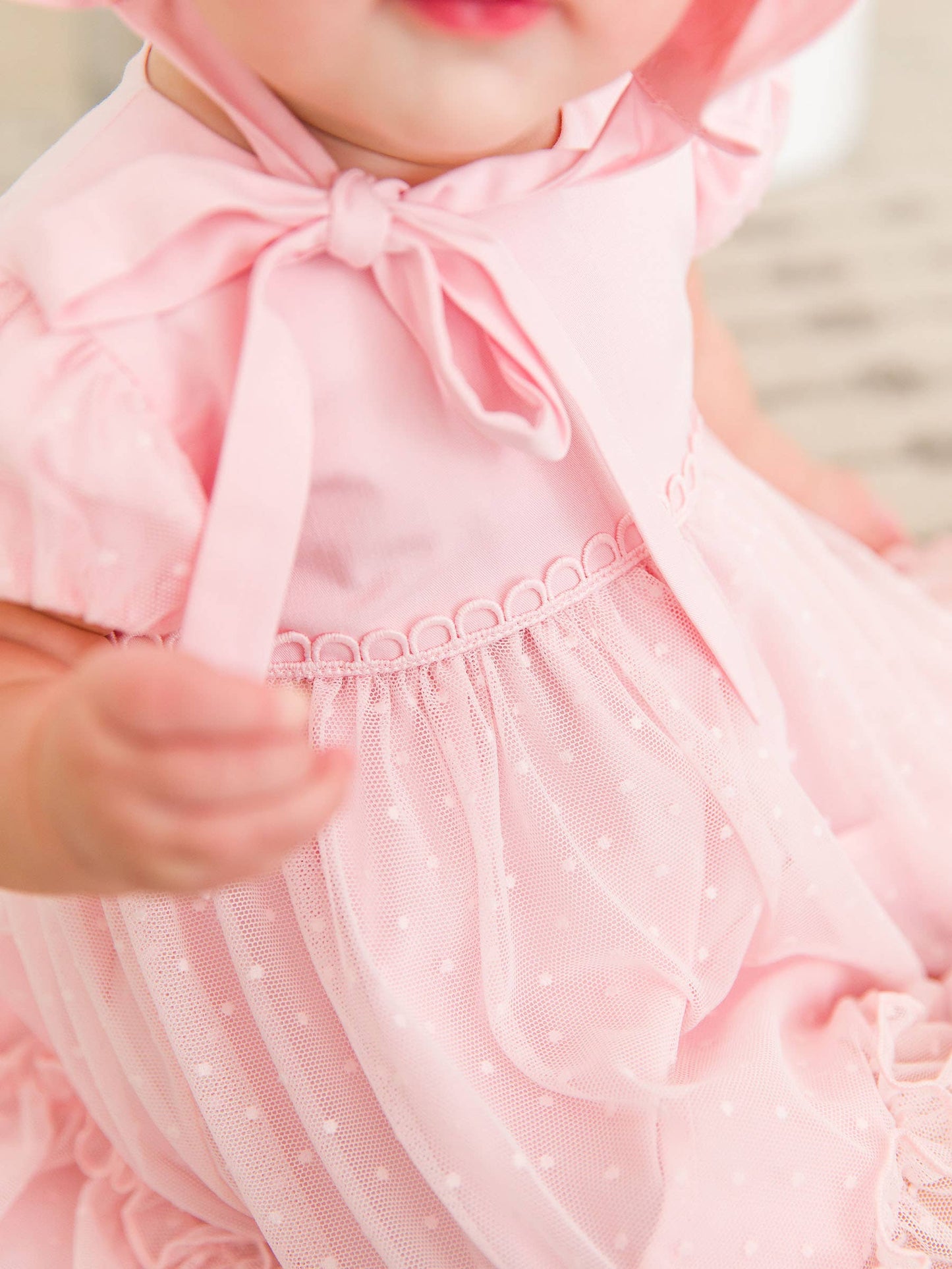 RuffleButts Pink Dotted Tulle Dress