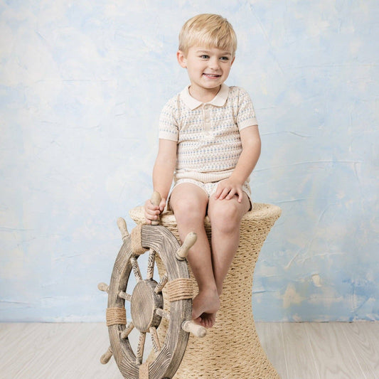 Toddler Boys Pointelle Jacquard Knit Set: Ecru