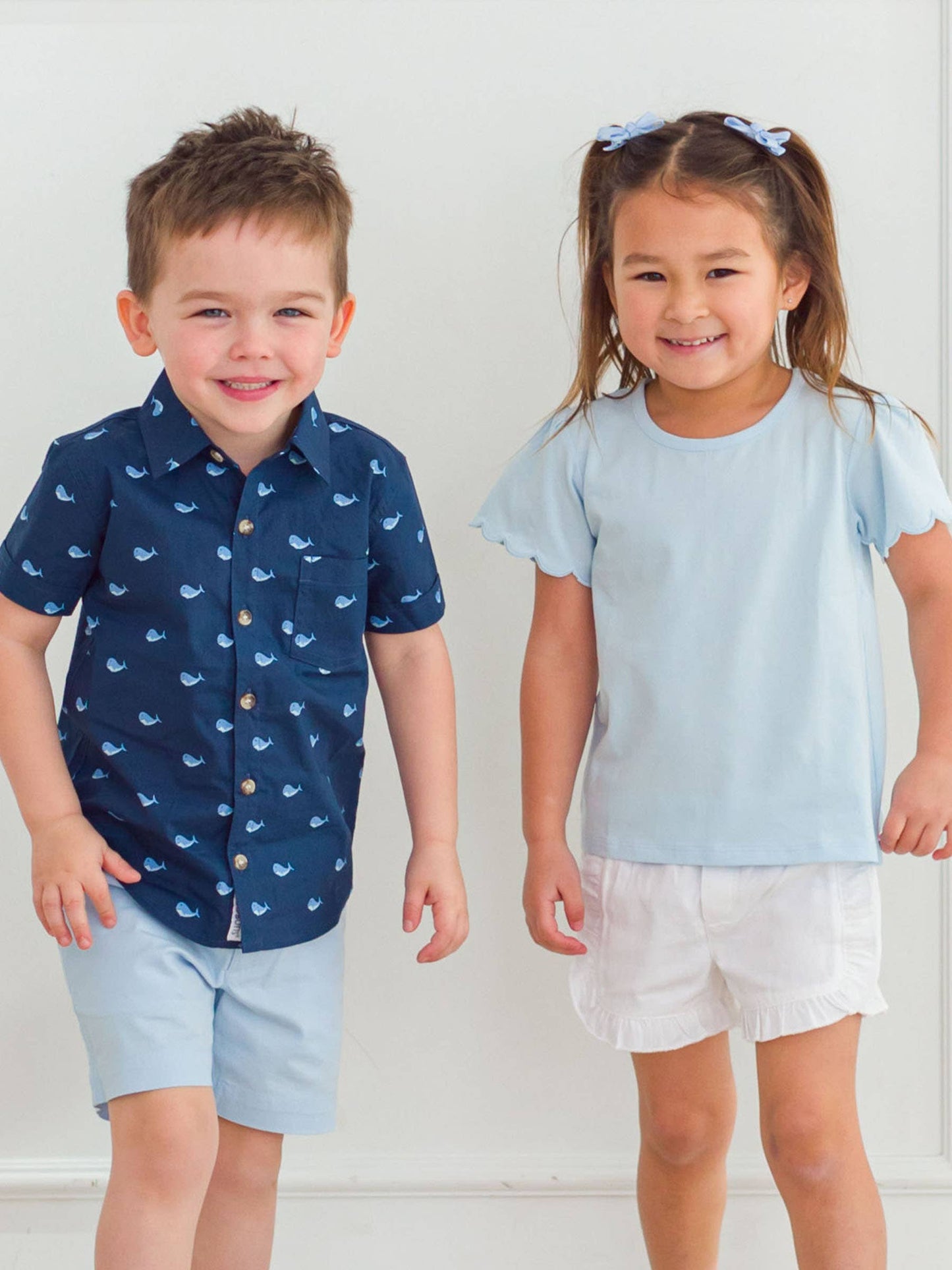 RuffleButts Girls Light Blue Mini Bow Hair Clip Set
