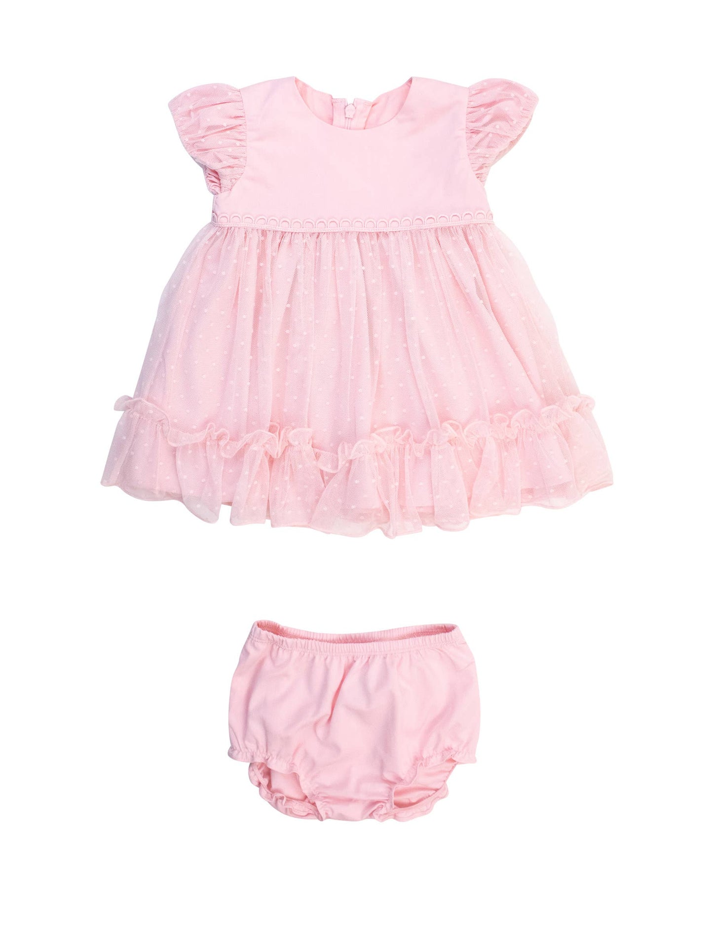 RuffleButts Pink Dotted Tulle Dress