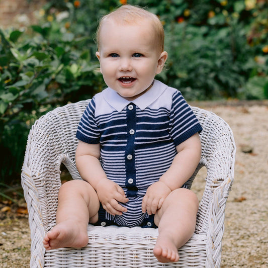 Fabian Navy Knitted Boys Romper