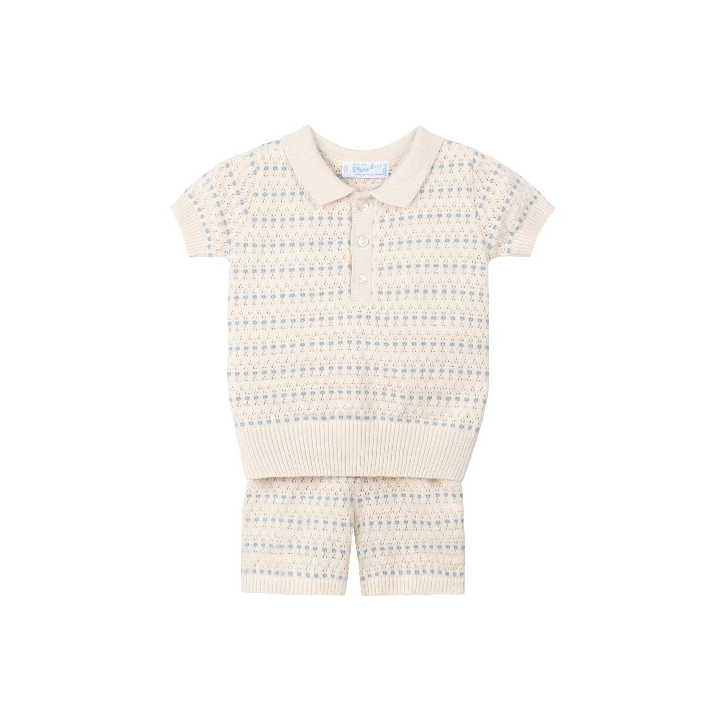 Toddler Boys Pointelle Jacquard Knit Set: Ecru