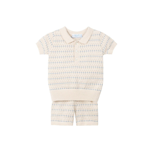 Toddler Boys Pointelle Jacquard Knit Set: Ecru
