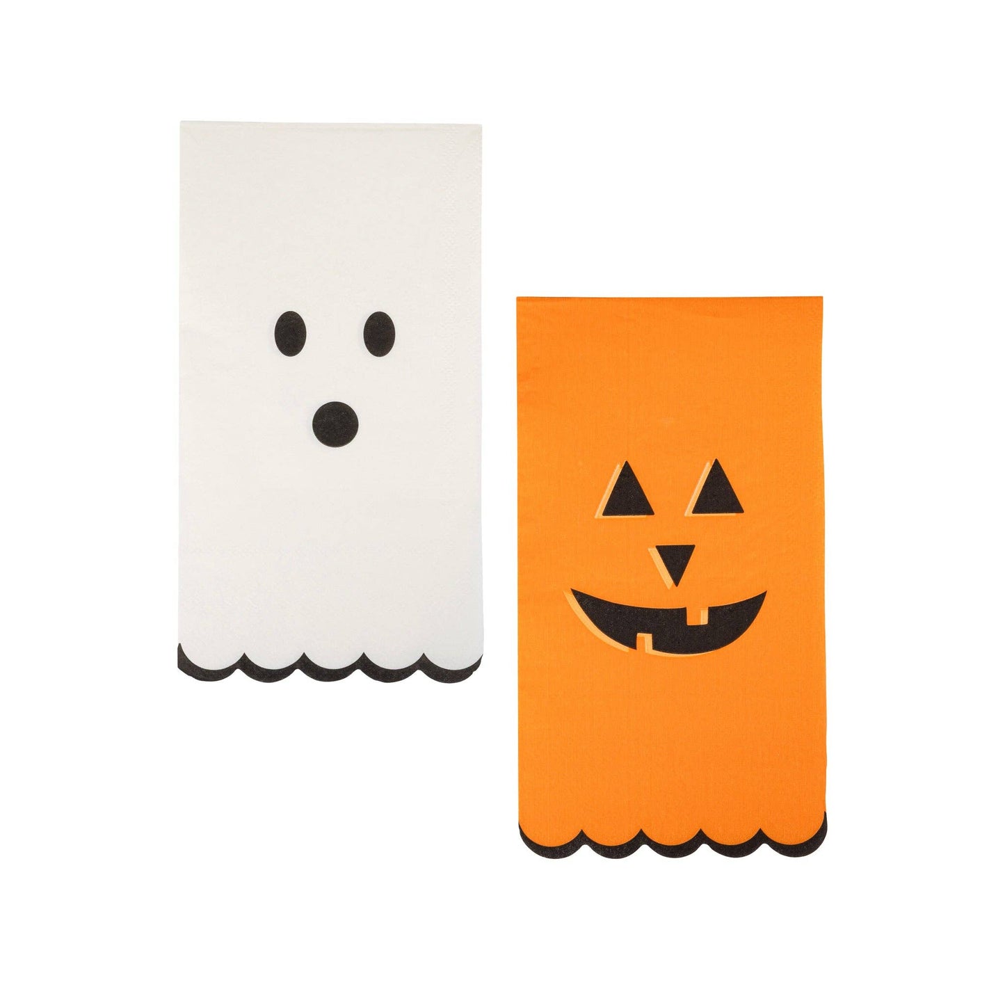 Two Halloween-themed napkins, one ghost and one jack-o'-lantern, on a white background.