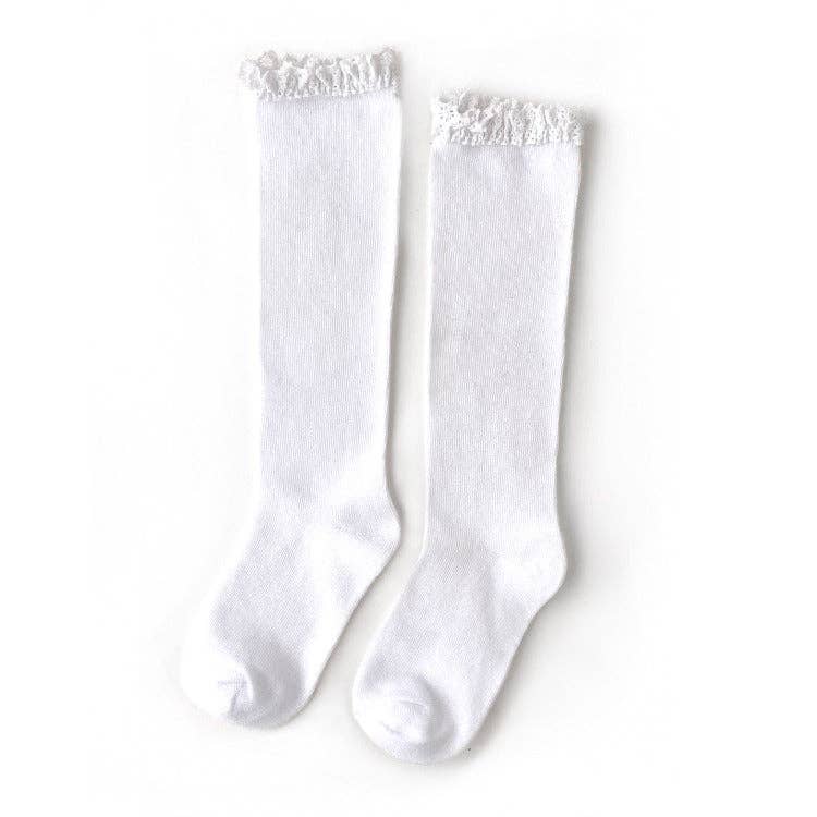 Lace Top Knee High Socks (White)