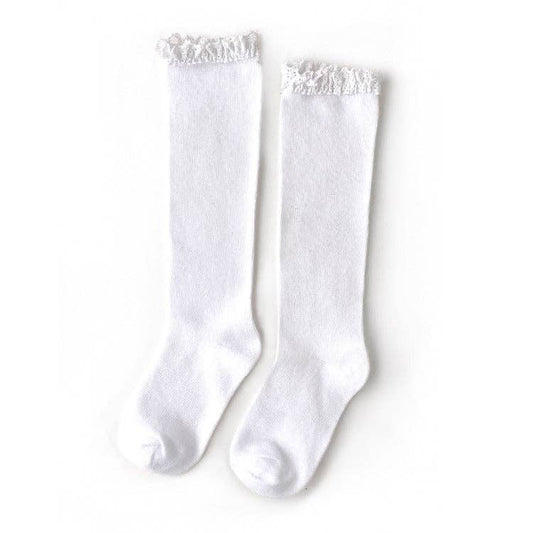 Lace Top Knee High Socks (White)