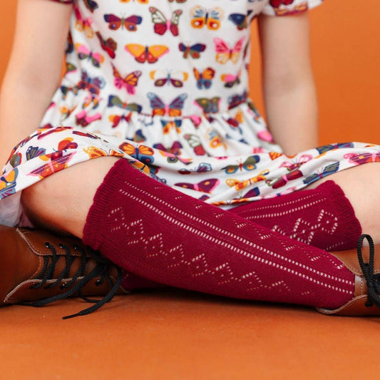Scalloped Fancy Knee High Socks (Crimson)