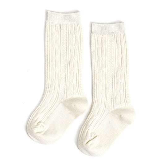 Cable Knit Knee High Socks (Ivory)