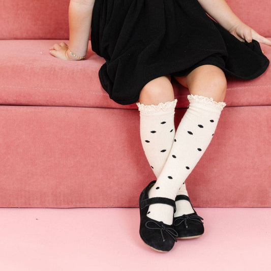 Lace Top Knee High Socks (Vanilla Dot)
