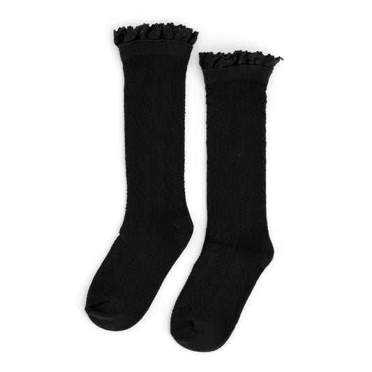 Fancy Lace Top Knee High Socks (Black)