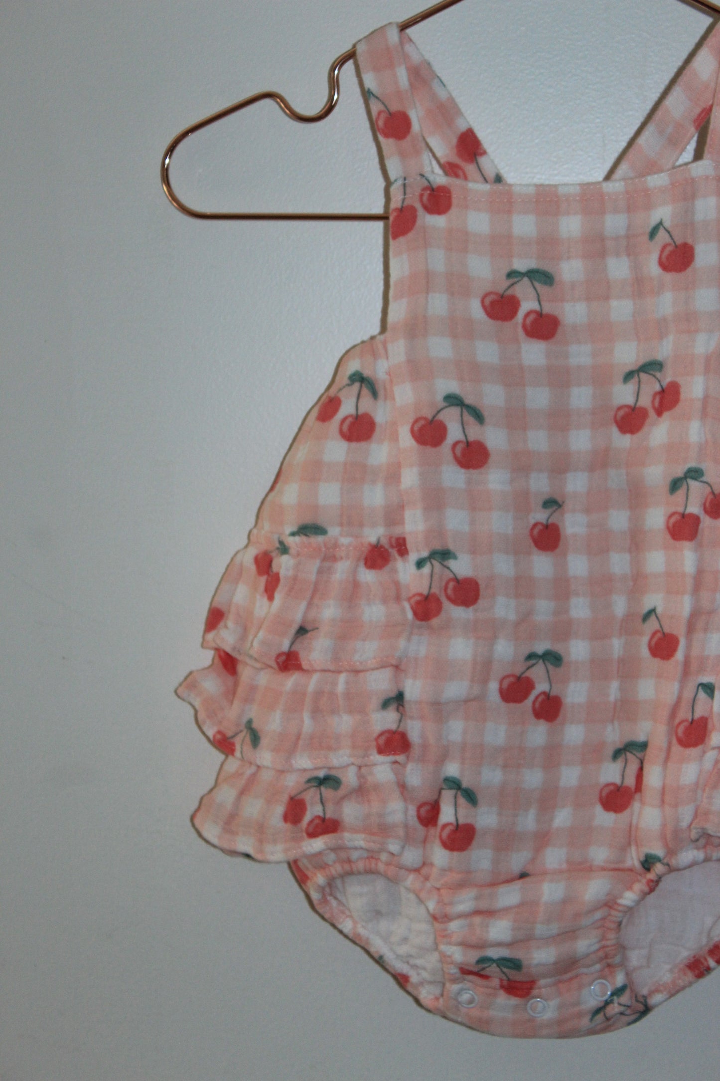Gingham Cherries Muslin Ruffle Sunsuit