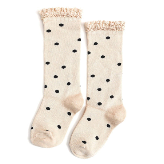 Lace Top Knee High Socks (Vanilla Dot)