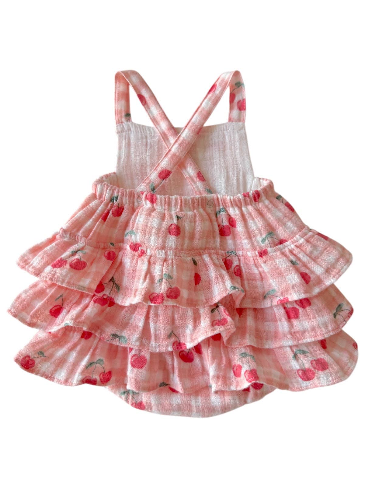 Gingham Cherries Muslin Ruffle Sunsuit
