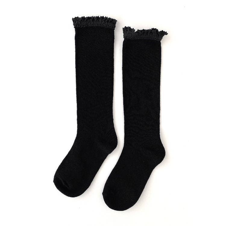 Lace Top Knee High Socks (Black)