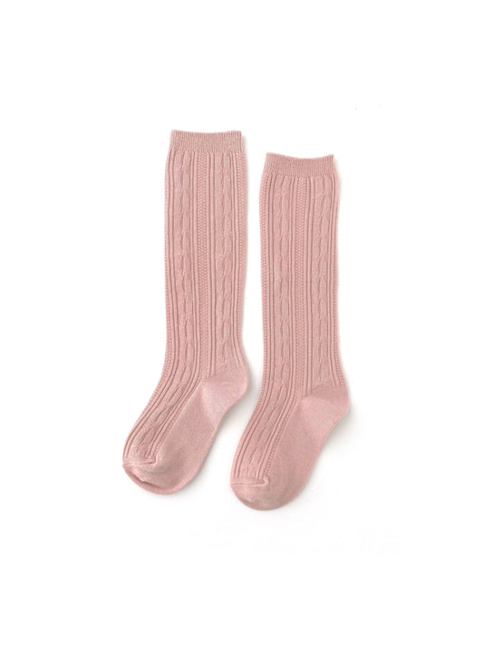 Cable Knit Knee High Socks (Blush)