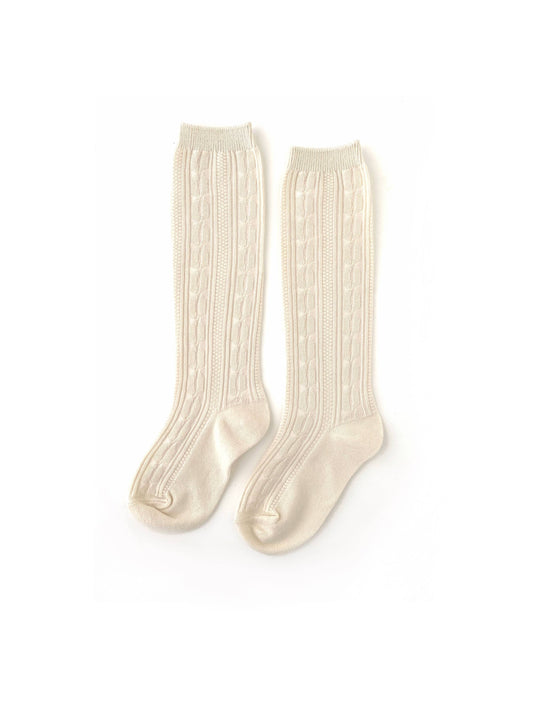 Cable Knit Knee High Socks (Vanilla)
