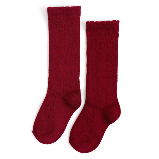 Scalloped Fancy Knee High Socks (Crimson)