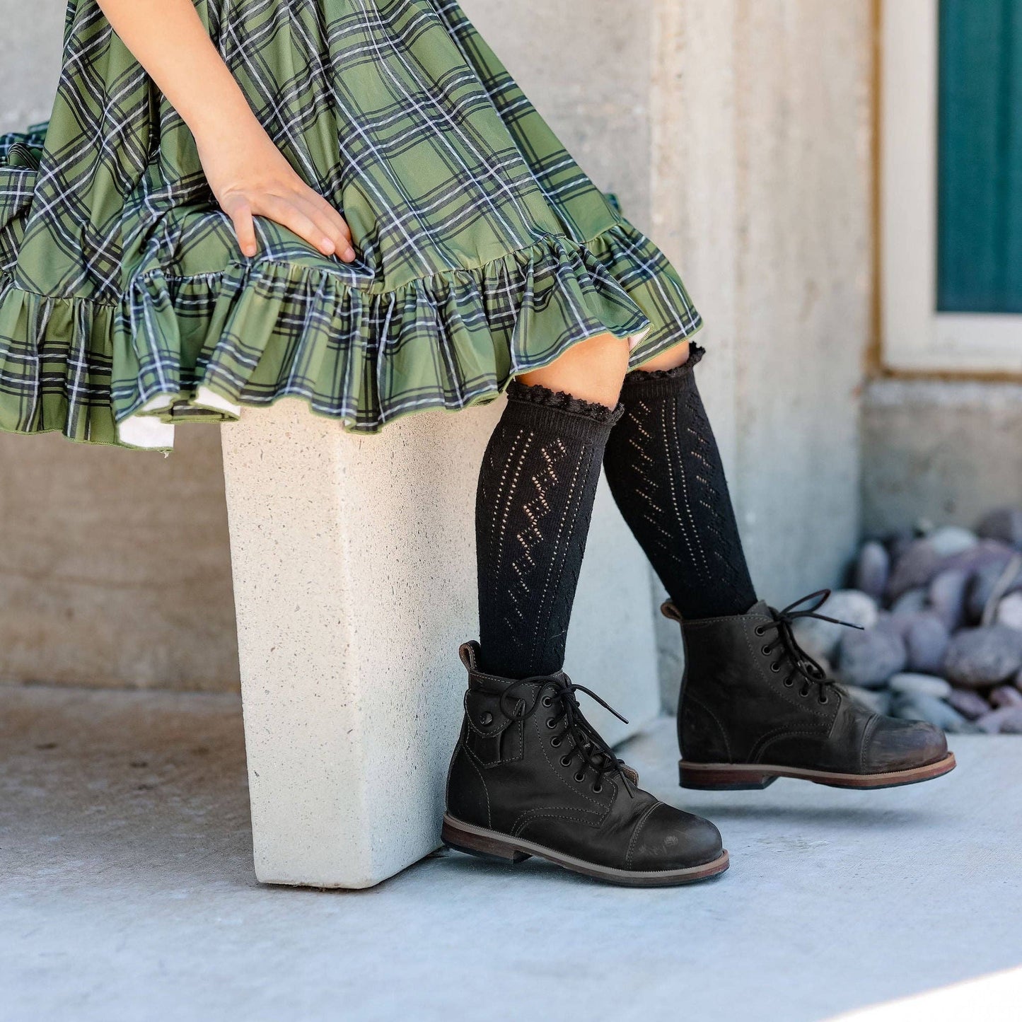 Fancy Lace Top Knee High Socks (Black)